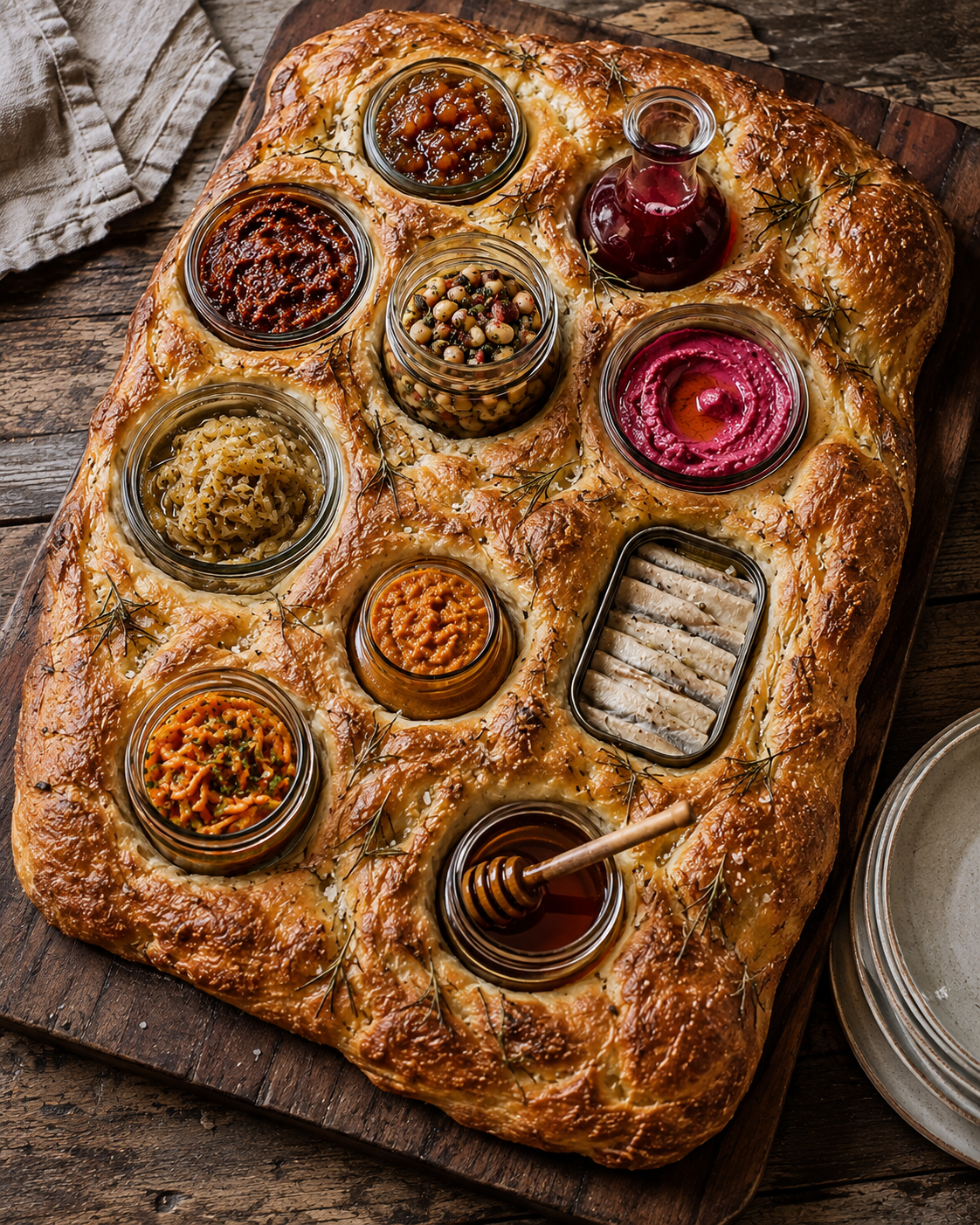 Edible Focaccia Simanim Board — Rosh Hashanah